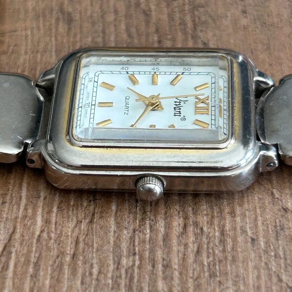 Vivani Women Silver Tone Rectangular Quartz Watch HC127 Gold Accents‎ Link Band